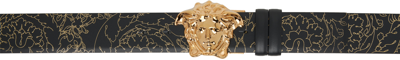 Versace Black Barocco 'la Medusa' Reversible Belt In Black- Gold