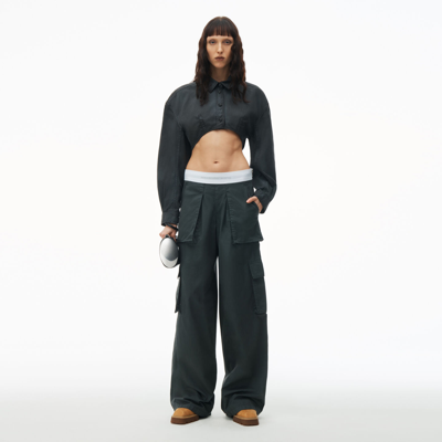 Alexander Wang Mid-rise Cargo Rave Pants In Cotton Twill In Off Black
