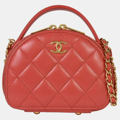 Pre-owned Chanel Red Lambskin Chic Riviera Top Handle Bag