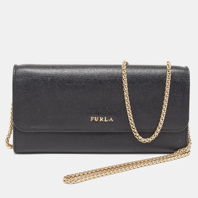 Pre-owned Furla Black Leather Babylon Wallet On Chain