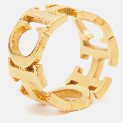 Pre-owned Carolina Herrera Ch Gold Tone Ring Size 51