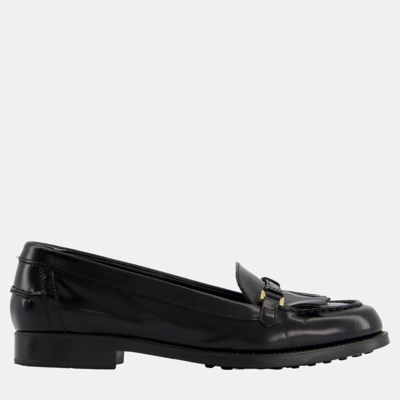 Pre-owned Tod's Black Patent Leather Tassel Buckle Loafer Size Eu 38