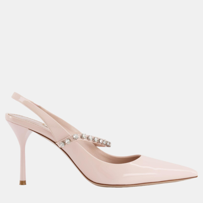 Pre-owned Miu Miu Light Pink Patent Slingback Pump With Crystal Details Size Eu 37.5