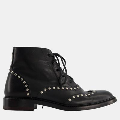 Pre-owned Saint Laurent Black Leather Studded Ankle Boots Size Eu 38.5