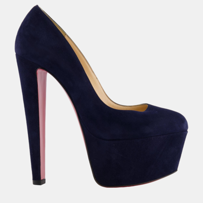 Pre-owned Christian Louboutin Navy Suede Daffodile Platform Size Eu 37 In Black