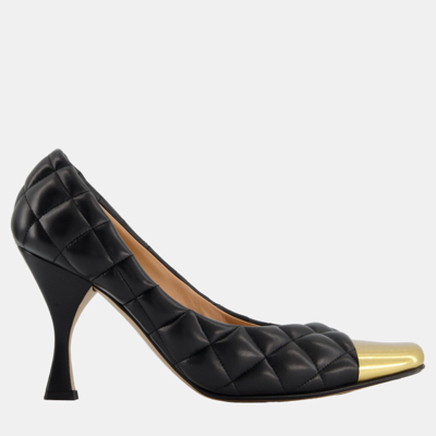 Pre-owned Bottega Veneta Black Quilted Leather Square Metal Cap Toe Pumps Size 39