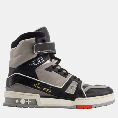 Pre-owned Louis Vuitton Navy Black And Grey Men 408 Hightop Trainers Size Eu 38 In Multicolor