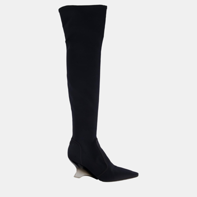 Pre-owned Dior Christian  Navy Over-the-knee Canvas Boots With Pvc Heel Detail Size Eu 39.5 In Navy Blue
