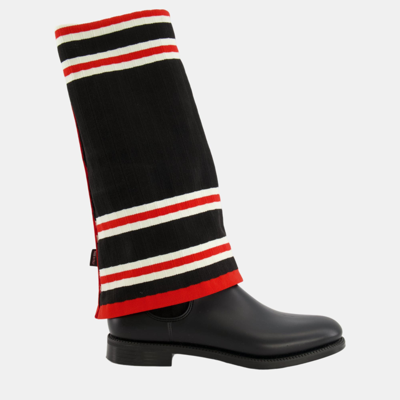 Pre-owned Givenchy Black Red And White Striped Sock Boots Size Eu 39 In Multicolor