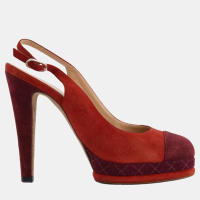 Pre-owned Chanel Burnt Orange And Burgundy Suede Pumps With Cc Logo Detail Size Eu 39