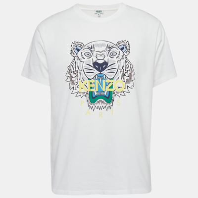 Pre-owned Kenzo White Logo Print Cotton Crew Neck T-shirt Xl