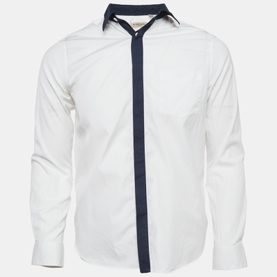 Pre-owned Burberry White Contrast Collar And Placket Cotton Shirt M