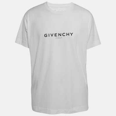 Pre-owned Givenchy White Logo Printed Cotton Oversized Fit T-shirt L
