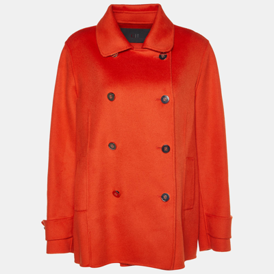 Pre-owned Ch Carolina Herrera Orange Wool Double Breasted Short Coat L