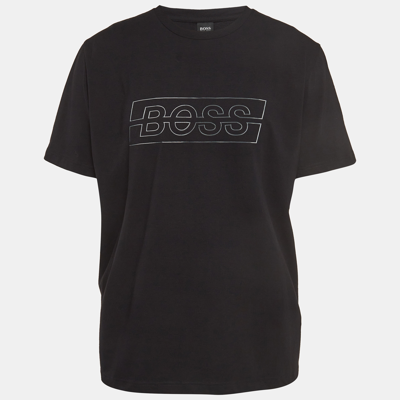 Pre-owned Boss By Hugo Boss Black Logo Textured Cotton Crew Neck T-shirt Xxl