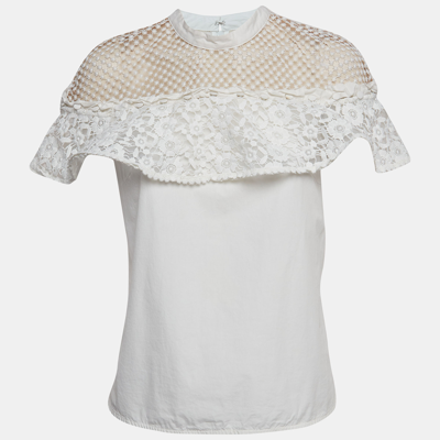 Pre-owned Self-portrait Self Portrait White Guipure Lace Detachable Yoke And Cotton Hudson Top M