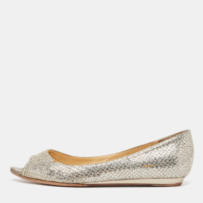 Pre-owned Jimmy Choo Gold/silver Glitter Fabric Open Toe Flats Size 38