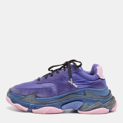 Pre-owned Balenciaga Purple Neoprene And Suede Triple -s Sneakers Size 40