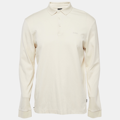 Pre-owned Boss By Hugo Boss Cream Cotton Knit Long Sleeve Polo T-shirt L