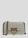 Pinko Quilted Leather Chain Link Shoulder Bag In White