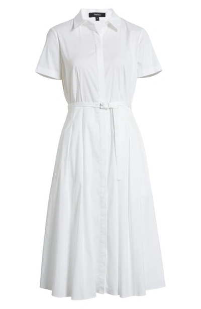 THEORY BELTED COTTON BLEND SHIRTDRESS