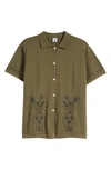 SERVICE WORKS EMBROIDERED VASE KNIT SHORT SLEEVE BUTTON-UP SHIRT