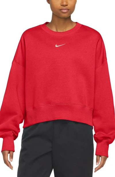 Nike Phoenix Fleece Crewneck Sweatshirt In University Red/ Sail