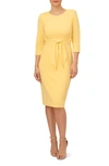 Adrianna Papell Tie Waist Crepe Sheath Dress In Warm Sun