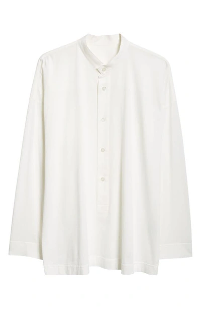 Issey Miyake Long Sleeve Cotton Jersey Button-up Shirt In White