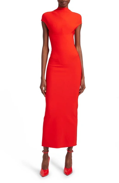 Alaïa Sculpting Jersey Corset Midi Dress In Deep Red