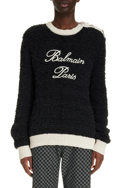 Balmain Signature Tweed Knit Sweater In Eab Black/ White