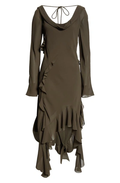 Acne Studios Dalinda Ruffle Detail Long Sleeve Midi Dress In Anthracite Grey
