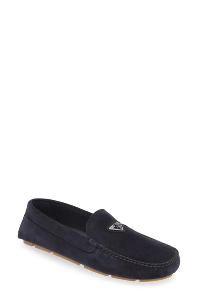 Prada Suede Driving Loafer In Navy