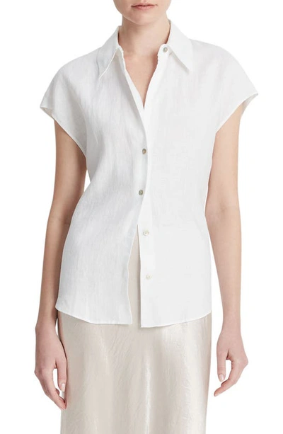 Vince Women's Linen Cap-sleeve Blouse In Optic White