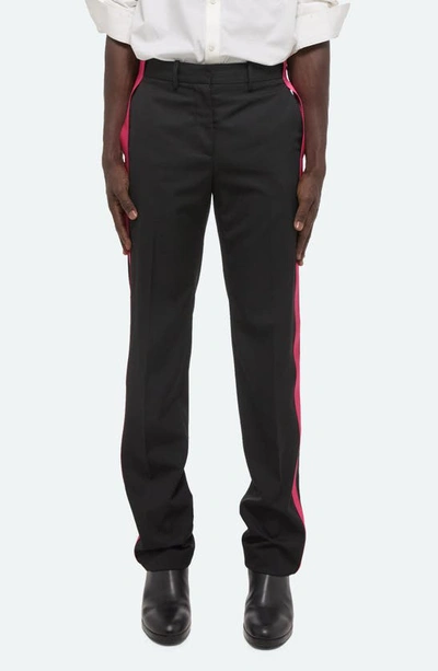 Helmut Lang Seatbelt Virgin Wool Trousers In Black/ Pink