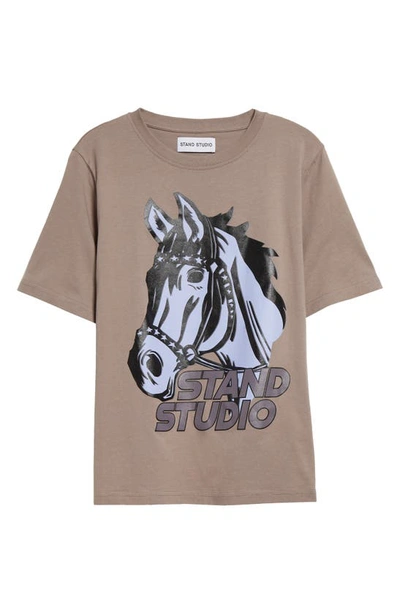 Stand Studio Hallie Organic Cotton Oversize Graphic T-shirt In Mouse Grey/ Stallion