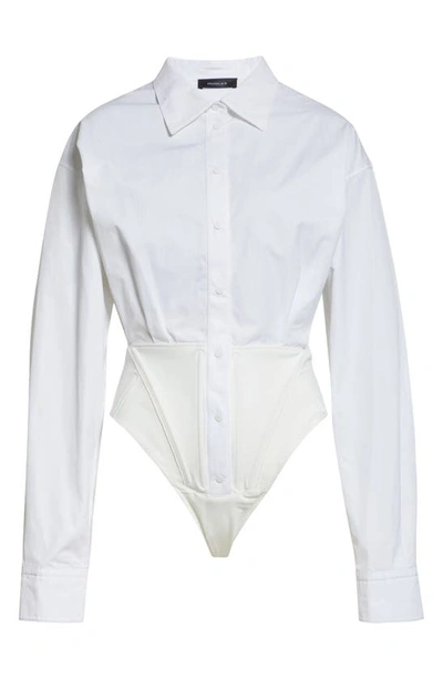 Mugler Sheer Sleeve Bodysuit In White / White