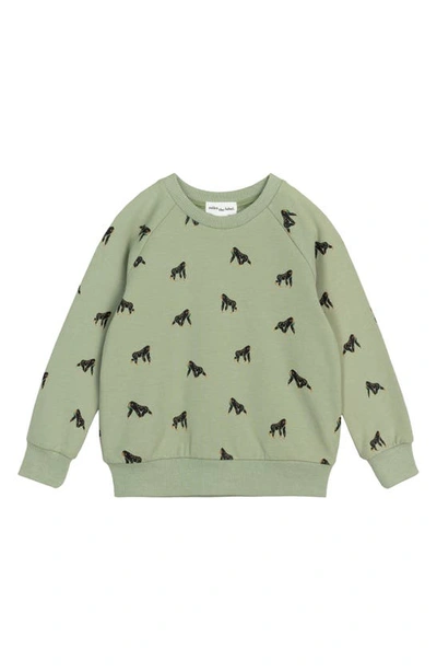 Miles Baby Kids' Gorilla Print French Terry Sweatshirt In Dusty Green