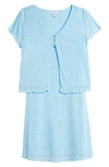 Love, Fire Kids' Short Sleeve Cardigan & A-line Dress Set In Baltic Sea