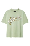 Amiri Mens Mineral Green Filigree Branded-print Cotton-jersey T-shirt