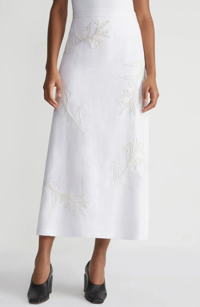 Lafayette 148 Embroidered A-line Maxi Skirt In White