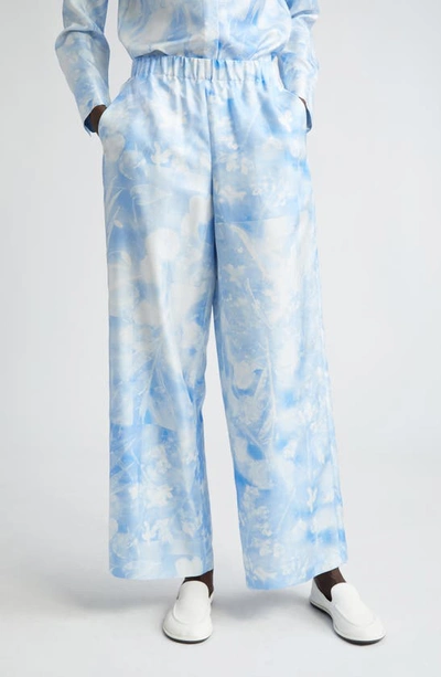 Lafayette 148 Riverside High-rise Floral-print Silk Trousers In Blue