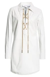 MICHAEL KORS LACE-UP CHAIN LONG SLEEVE LEATHER SHIRTDRESS