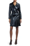 TOM FORD BELTED DOUBLE BREASTED CROC EMBOSSED LEATHER TRENCH COAT