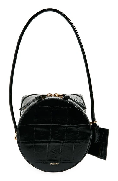 Jacquemus Le Vanito Croc-embossed Shoulder Bag In Black