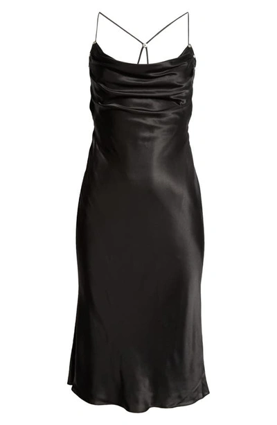 Dion Lee Rivet Detail Cowl Neck Satin Dress In Black