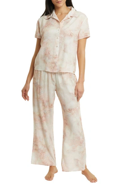 Danskin Collared Satin Pajamas In Linework Floral