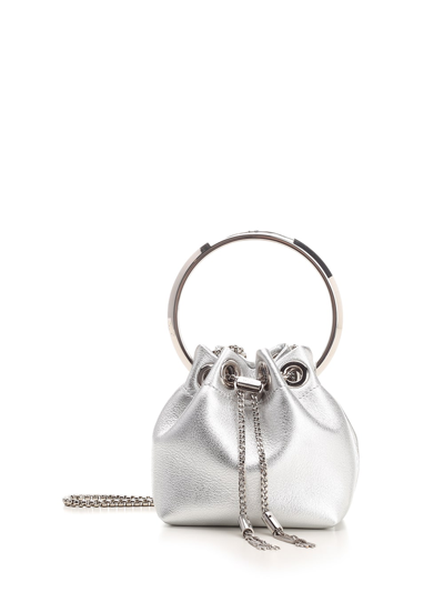 Jimmy Choo Micro Bon Bon Top-handle Bag In Silver