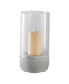 Danya B Modern Cool Gray Cement Base And Glass Pillar Hurricane Candle Holder, Large In Cement,clear