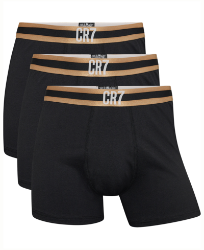 Cr7 Men's Cotton Blend Trunks, Pack Of 3 In Black,gold,white